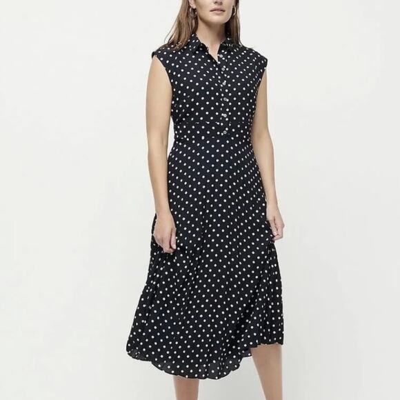 J. Crew Dresses & Skirts - NWT J. Crew Navy Polka Dot Pleated Shirt Dress Midi Fit and Flare Sz 8